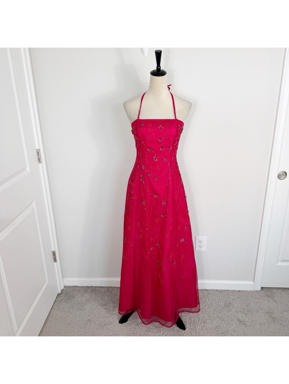 VTG Y2K Morgan Co Dress Pink Beaded Sequin Fairy Grunge Prom HOCO Whimsigoth 5/6